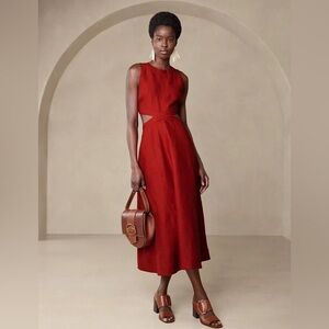 Red Banana Republic Lina Linen Cutout Midi Dress